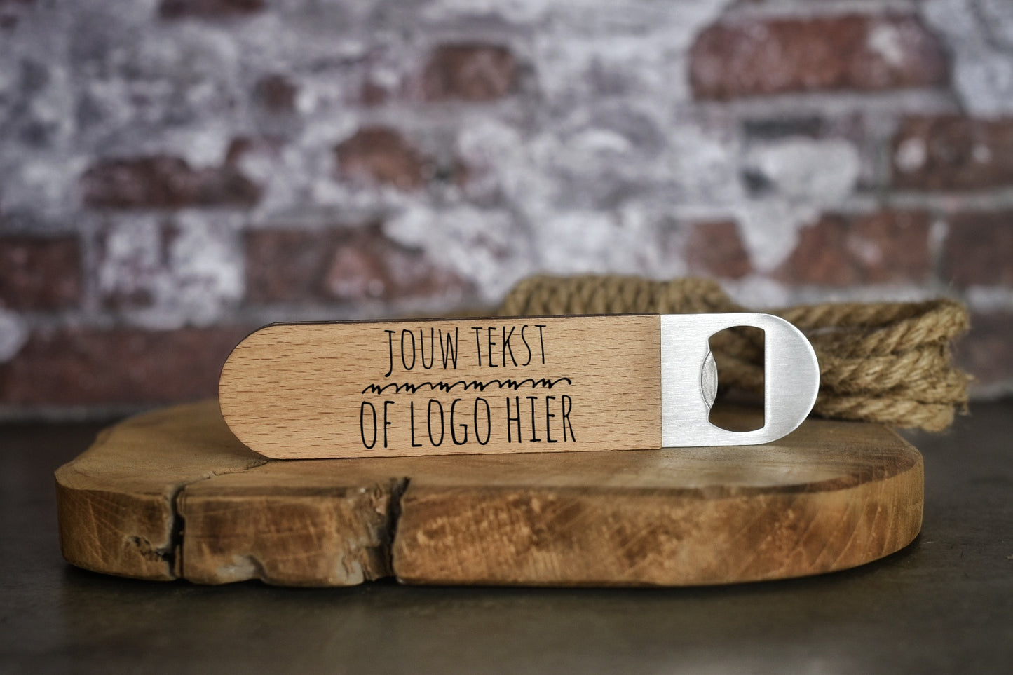 Gepersonaliseerde flesopener 2 - Beukenhout / RVS